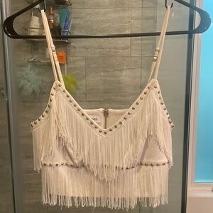Bebe White Fringe Studded Crop Top